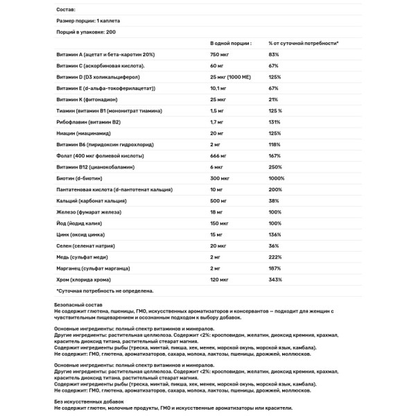 Мультивитамины для женщин, Women's Multivitamin, Puritan's Pride, 200 каплет