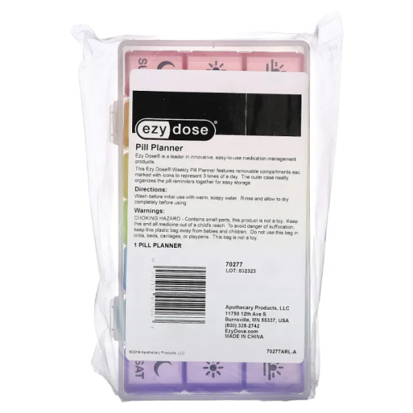 Органайзер для таблеток, Weekly 3X\/Day Pill Planner, Ezy Dose, щотижневий, 3 рази на день, 1 шт