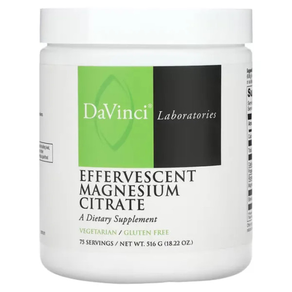 Магній цитрат шипучий, Effervescent Magnesium Citrate, DaVinci Laboratories of Vermont, порошок, лимон-лайм, 516 г