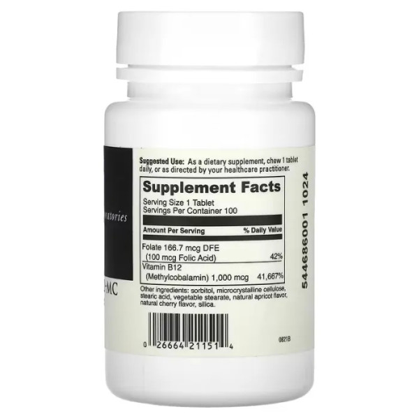 Вітамін В-12 і фолієва кислота, Chewable B12-mc, DaVinci Laboratories of Vermont 1000 мкг \/ 100 мкг, смак вишні, 100 жувальних таблеток