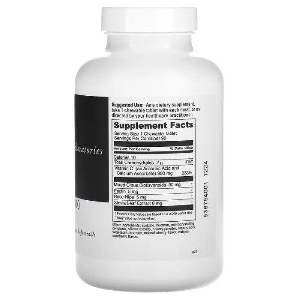 Вітамін С з біофлавоноїдами, Chewable C-300, DaVinci Laboratories of Vermont, смак вишні, 300 мг, 90 жувальних таблеток