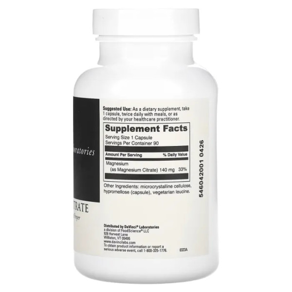 Магній цитрат, Magnesium Citrate, DaVinci Laboratories of Vermont, 140 мг, 90 капсул