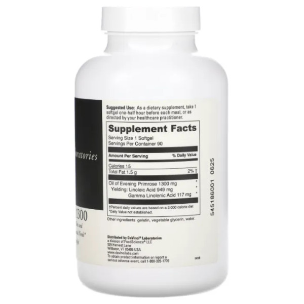 Олія вечірньої примули, Gamma-Lin, DaVinci Laboratories, для жінок, 1300 мг, 90 гелевих капсул