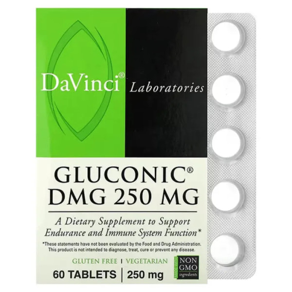 Диметилгліцин, Gluconic DMG, DaVinci Laboratories of Vermont, 250 мг, 60 таблеток