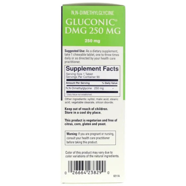 Диметилгліцин, Gluconic DMG, DaVinci Laboratories, 250 мг, 90 жувальних таблеток