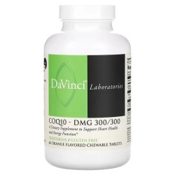 Коэнзим Q10 300 мг + диметилглицин 300 мг жевательные, вкус апельсин, DaVinci Laboratories of Vermont CoQ10 DMG, 60 таблеток
