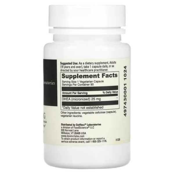 ДГЕА (дегідроепіандростерон), Micronized DHEA, DaVinci Laboratories of Vermont, 25 мг, 90 капсул