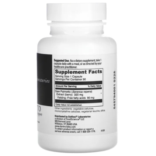 Со пальметто, здоров'я простати, Saw Palmetto, DaVinci Laboratories of Vermont, 320 мг, 90 капсул