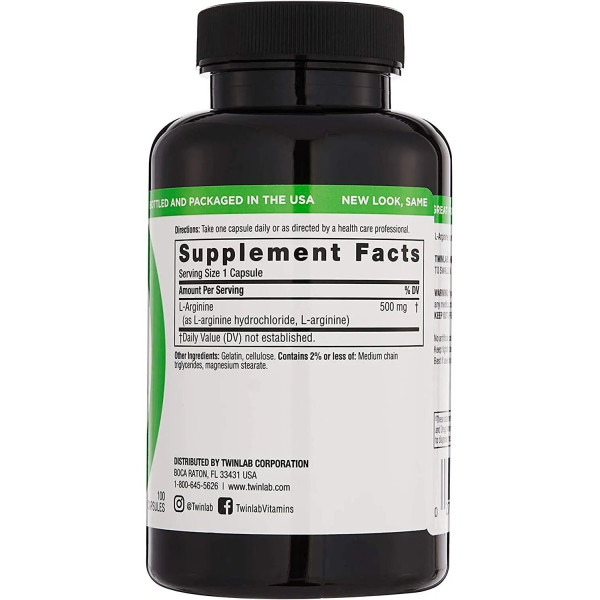 Аргінін, L-Arginine, Twinlab, 100 капсул