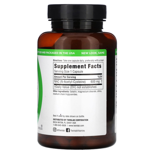 Ацетилцистеїн, NAC, N-Acetyl-Cysteine, Twinlab, 60 капcул