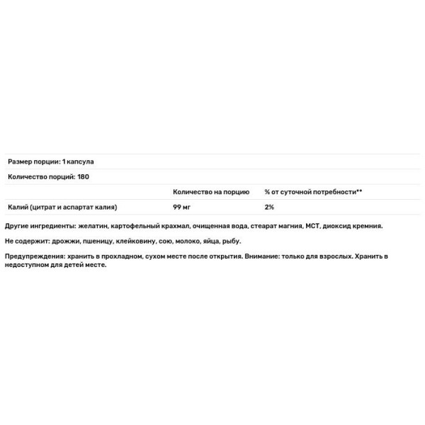 Калій, Potassium Caps, Twinlab, 180 капсул