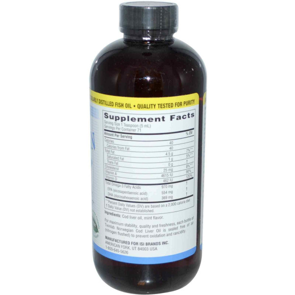 Риб'ячий жир з печінки тріски, Cod Liver Oil, Twinlab, м'ята, норвезький, 355 мл