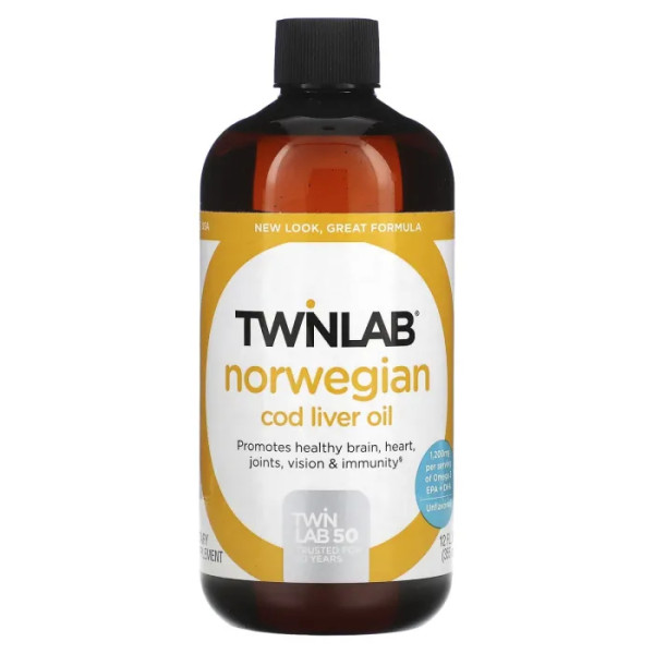 Рыбий жир из печени трески, Cod Liver Oil, Twinlab, норвежский, 355 мл