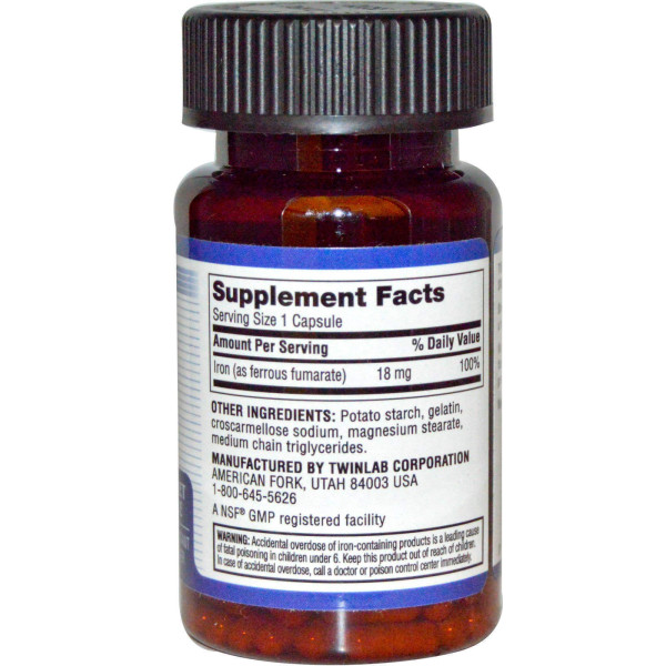 Залізо, Iron Chelated, Twinlab, 18 мг, 120 капсул