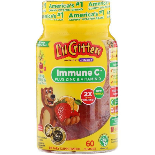 Вітамін С, імунна підтримка, Immune C, L'il Critters, з цинком та вітаміном D, 60 жувальних цукерок