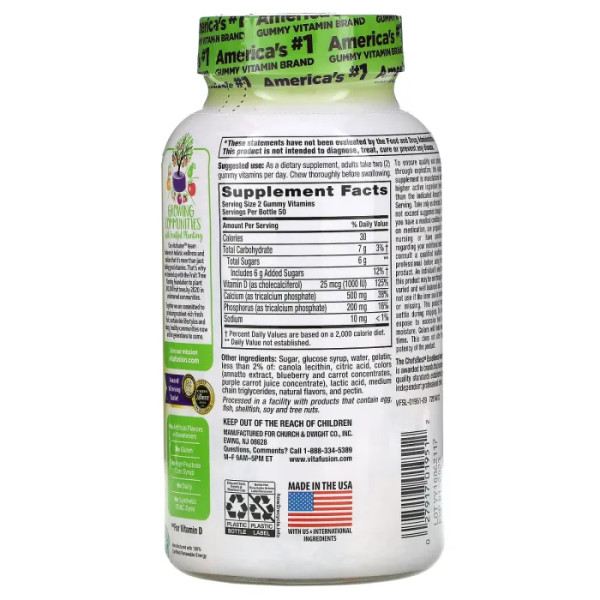 Кальцій, Calcium, VitaFusion, фруктові та вершкові смаки, 250 мг, 100 жувальних цукерок.