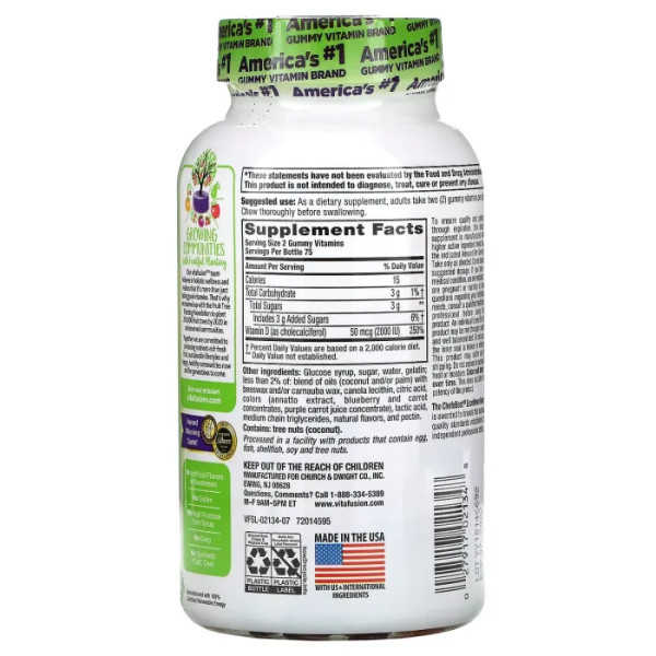 Вітамін D3 для підтримки кісток та імунітету, Vitamin D3, VitaFusion, смак персика\/ягід, 25 мкг (1000 МО), 150 жувальних таблеток