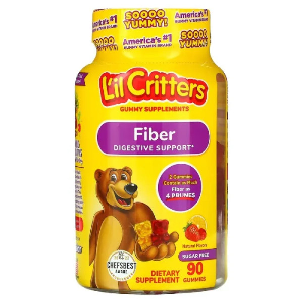 Клетчатка для детей, поддержка пищеварения, Fiber Digestive Support, L'il Critters, фруктовый вкус, 3 г, 90 жевательных конфет (1,5 г в каждой жевательной конфете)