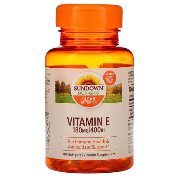 Вітамін Е, Vitamin E, Sundown Naturals, 180 мг (400 МО), 100 капсул