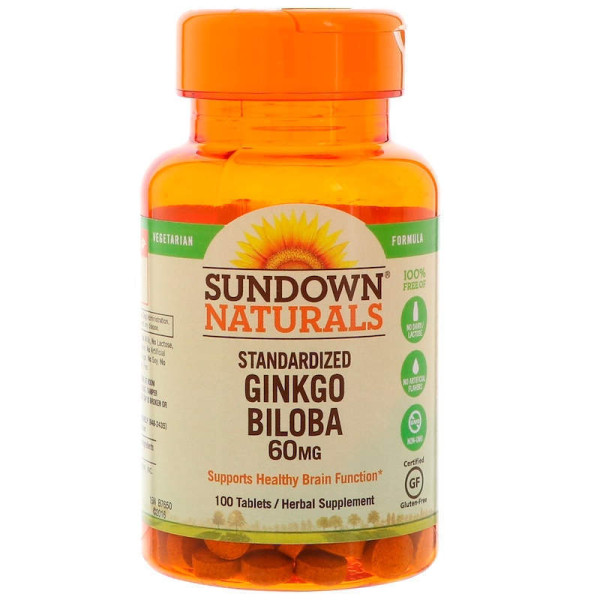 Гінкго білоба, Ginkgo Biloba, Sundown Naturals, екстракт, 60 мг, 100 таблеток