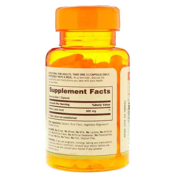 Альфа-ліпоєва кислота, Alpha Lipoic Acid, Sundown Naturals, 600 мг, 60 капсул