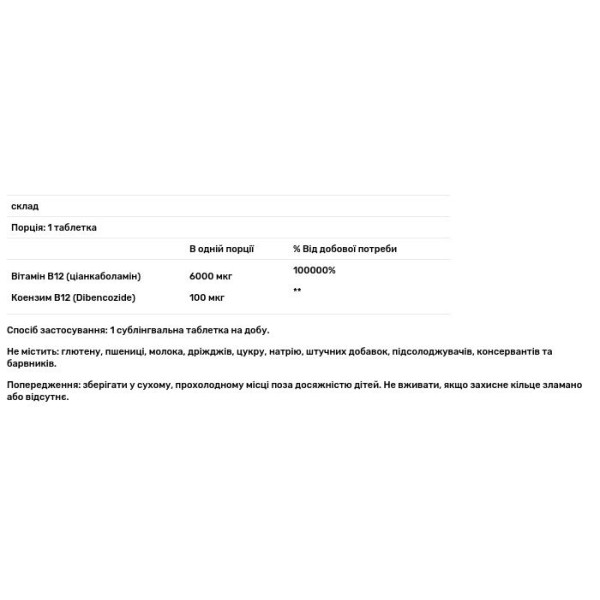 Вітамін В12, Sundown Naturals, 6000 мкг, 60 табл.