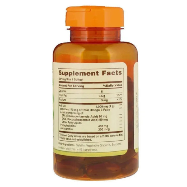 Масло криля, Krill Oi, Sundown Naturals, 1000 мг, 60 капсул