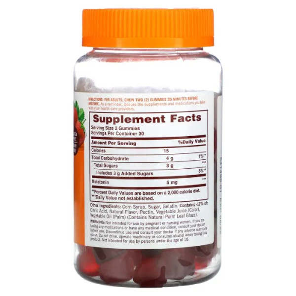 Мелатонин, Melatonin Gummies, Sundown Naturals, вкус клубники, 5 мг, 60 жевательных таблеток