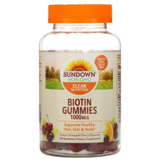 Біотин 1000 мкг, жувальні, смак виноград, апельсин та вишня, Biotin Sundown Naturals, 130 жувальних цукерок