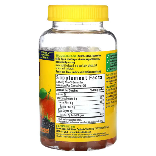 Клітковина, жувальні цукерки, Fiber Gummies, Nature Made, апельсин та ягідна суміш, 5 г, 90 жувальних цукерок (1,5 г на жувальну цукерку)