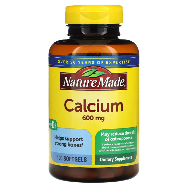 Кальцій та вітамін D, Calcium with Vitamin D, Nature Made, 600 мг, 100 гелевих капсул