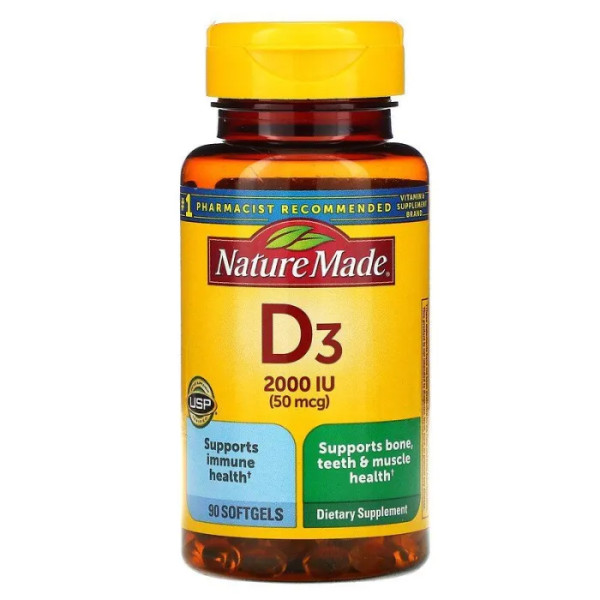 Вітамін D3, Vitamin D3, Nature Made, 2000 МО (50 мкг), 90 гелевих капсул