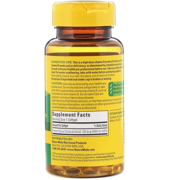 Вітамін D3, ультра сила, Vitamin D3, Nature Made, 5000 МО, 90 гелевих капсул