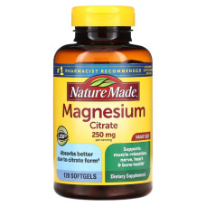 Магній цитрат 250 мг, Magnesium Citrate Nature Made, 120 гелевих капсул (125 мг на капсулу)