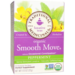 Слабительный чай с мятой, Smooth Move, Traditional Medicinals, без кофеина, органик, 16 пакетиков (32 г)