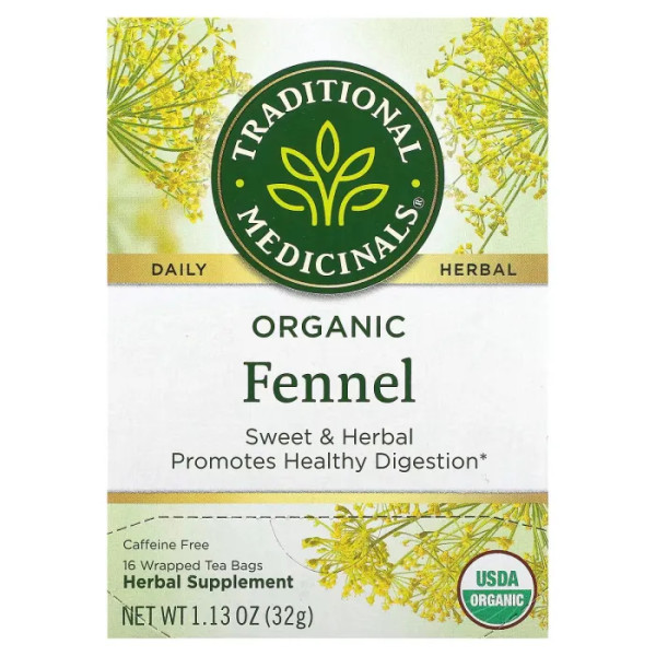 Фенхель, Organic Fennel, Caffeine Free, Traditional Medicinals, органічний, без кофеїну, 16 пакетиків, 32 г