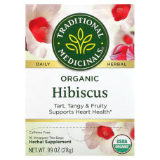 Чай гібіскус органічний, Traditional Medicinals Organic Hibiscus, без кофеїну, 16 пакетиків, 28 г