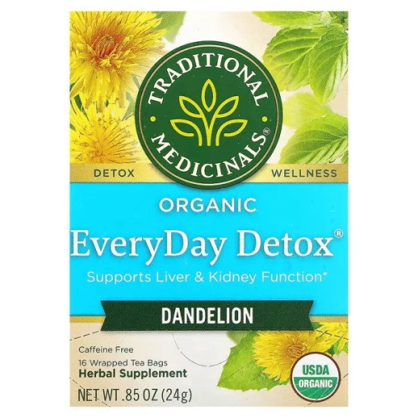Чай детокс на кожен день, EveryDay Detox Tea, Traditional Medicinals, кульбаба, без кофеїну, 16 пакетиків, 24 г
