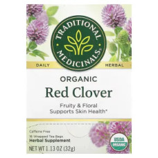 Травяной чай, Organic Red Clover Traditional Medicinals, без кофеина, 16 пакетиков, 32 г