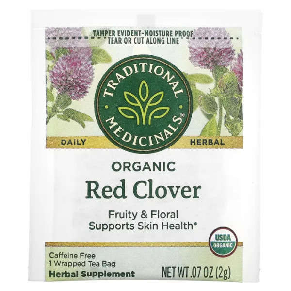 Трав'яний чай, органічна червона конюшина, Organic Red Clover, Traditional Medicinals, без кофеїну, 16 пакетиків, 32 г