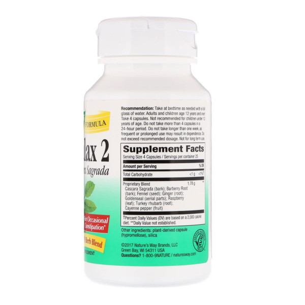 Каскара саграда, Naturalax 2, Nature's Way, 100 вегетарианських капсул