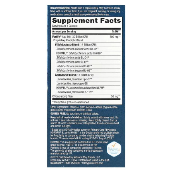Пробіотики та пребіотики для людей віком від 50 років, Age 50+ Probiotic + Prebiotics, Nature's Way, щоденні, 30 млрд КУО, 30 капсул з відстроченим вивільненням
