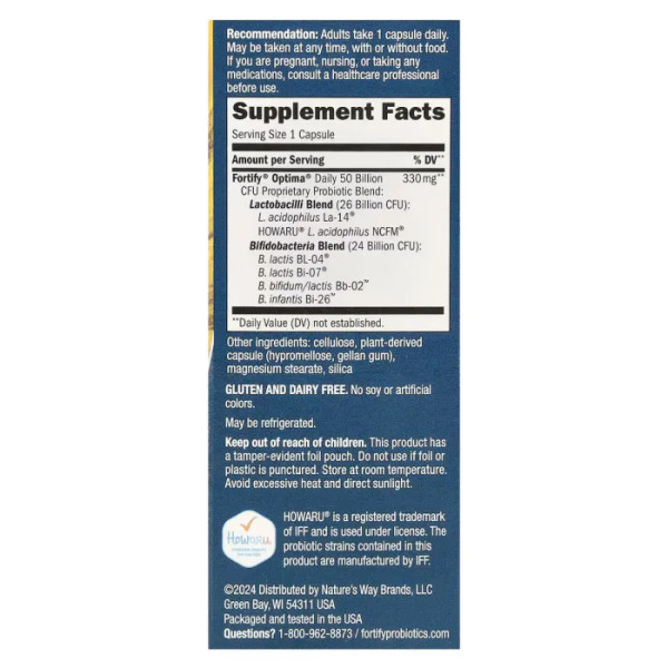 Пробиотики, Optima® Probiotic, Fortify®, Natures Way, 50 млрд, 30 капсул с отсроченным высвобождением