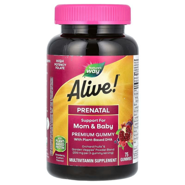 Вітаміни для вагітних, Alive! Prenatal Premium Gummy, Nature's Way, полуниця та лимон, 75 жувальних цукерок