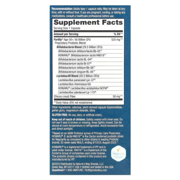 Пробиотики и пребиотики для людей старше 50 лет, Ages 50+ Probiotic + Prebiotics, Nature's Way, дополнительная сила, 50 млрд, 30 капсул с отсроченным высвобождением