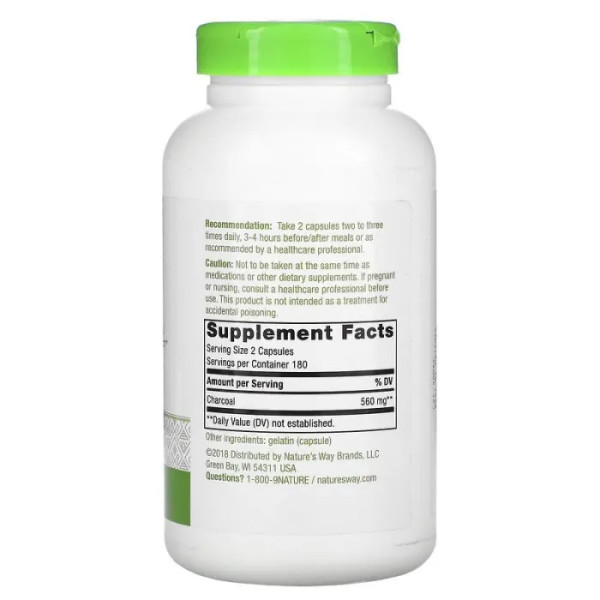 Активоване вугілля, Charcoal Activated, Nature's Way, 280 мг, 360 капсул