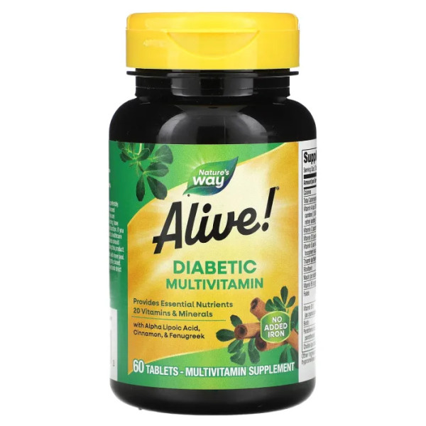 Мультивітаміни для діабетиків, Diabetic Multivitamin, Alive!, Nature's Way, 60 таблеток
