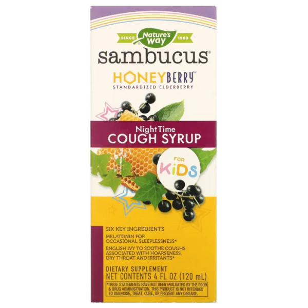 Бузина для дітей, сироп від кашлю в нічний час, Sambucus for Kids, HoneyBerry NightTime Cough Syrup, Nature's Way, 120 мл