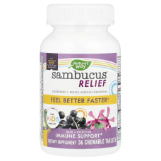 Бузина для дітей 2+, Nature's Way Sambucus Relief, з південноафриканською геранню, ягідний смак, 36 жувальних таблеток