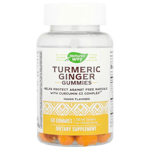 Куркума та імбир, Turmeric Ginger Gummies, Nature's Way, смак манго, 60 жувальних цукерок